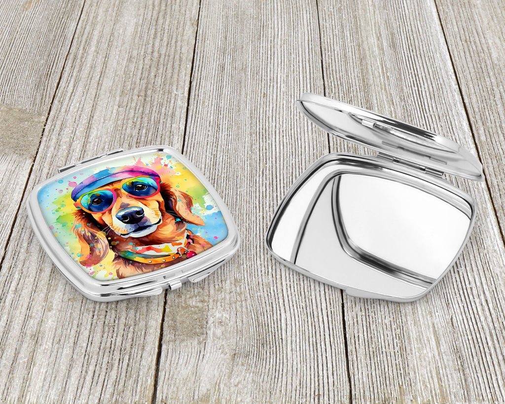 Dachshund Hippie Dawg Compact Mirror Decorative Travel Makeup Mirror for Women Girls Gifts Pocket Makeup Mirror Folding Handheld