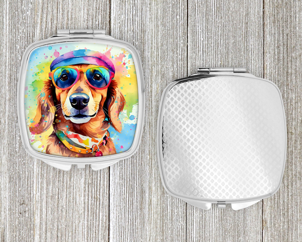 Dachshund Hippie Dawg Compact Mirror Decorative Travel Makeup Mirror for Women Girls Gifts Pocket Makeup Mirror Folding Handheld