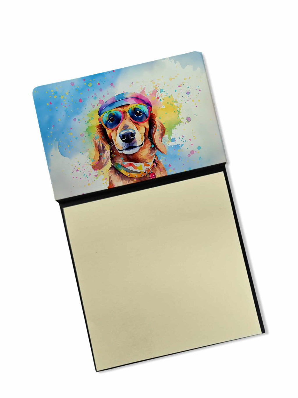 Dachshund Hippie Dawg Watercolor Sticky Note Holder Refillable Dispenser Desk Accessory 3x3 Pad Gift