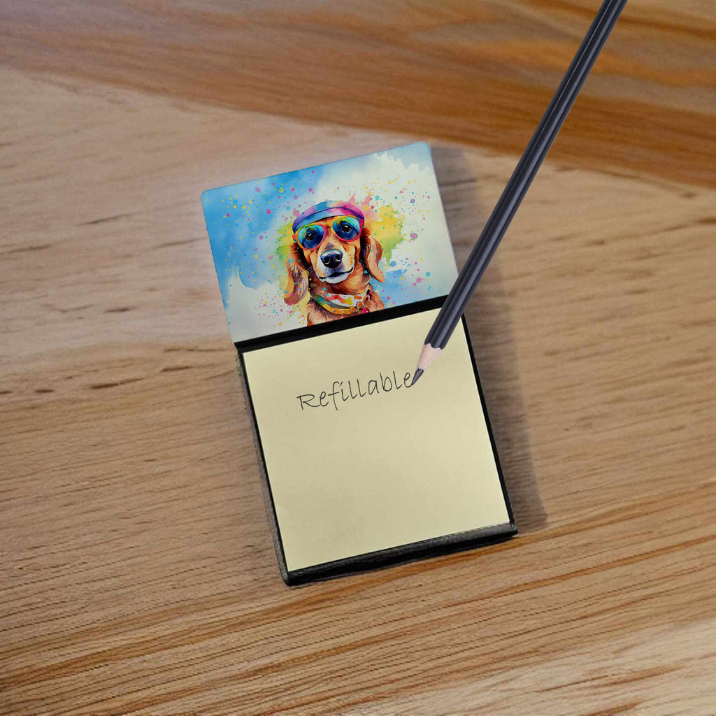 Dachshund Hippie Dawg Watercolor Sticky Note Holder Refillable Dispenser Desk Accessory 3x3 Pad Gift