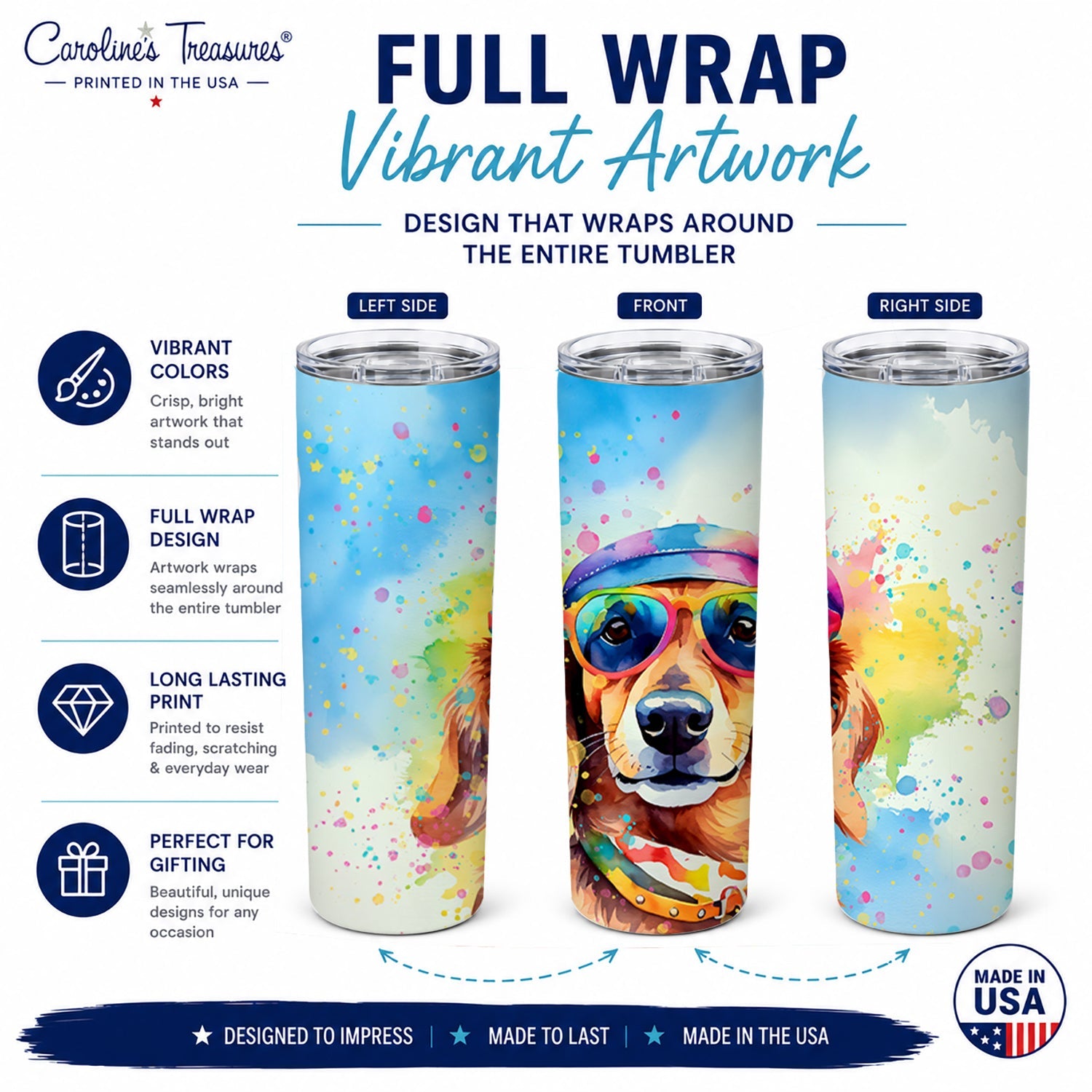 Dachshund Hippie Dawg Stainless Steel Skinny Tumbler 20 oz Vacuum Double Walled Reusable Insulated Travel Cup