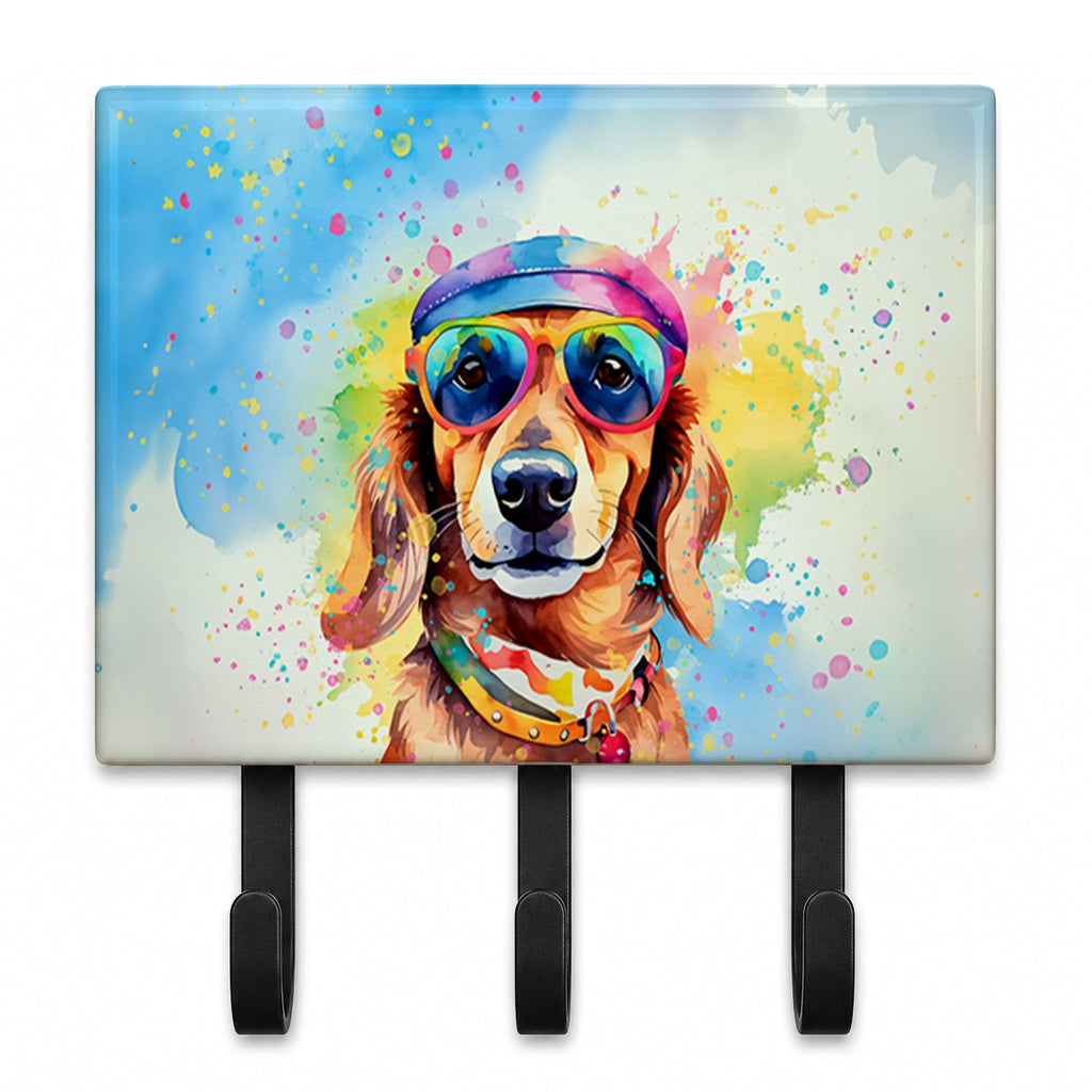 Dachshund Hippie Dawg Leash or Key Holder Wall Hooks, Coat Rack Wall Mount, for Hanging Keys, Towels, Aprons, Leashes