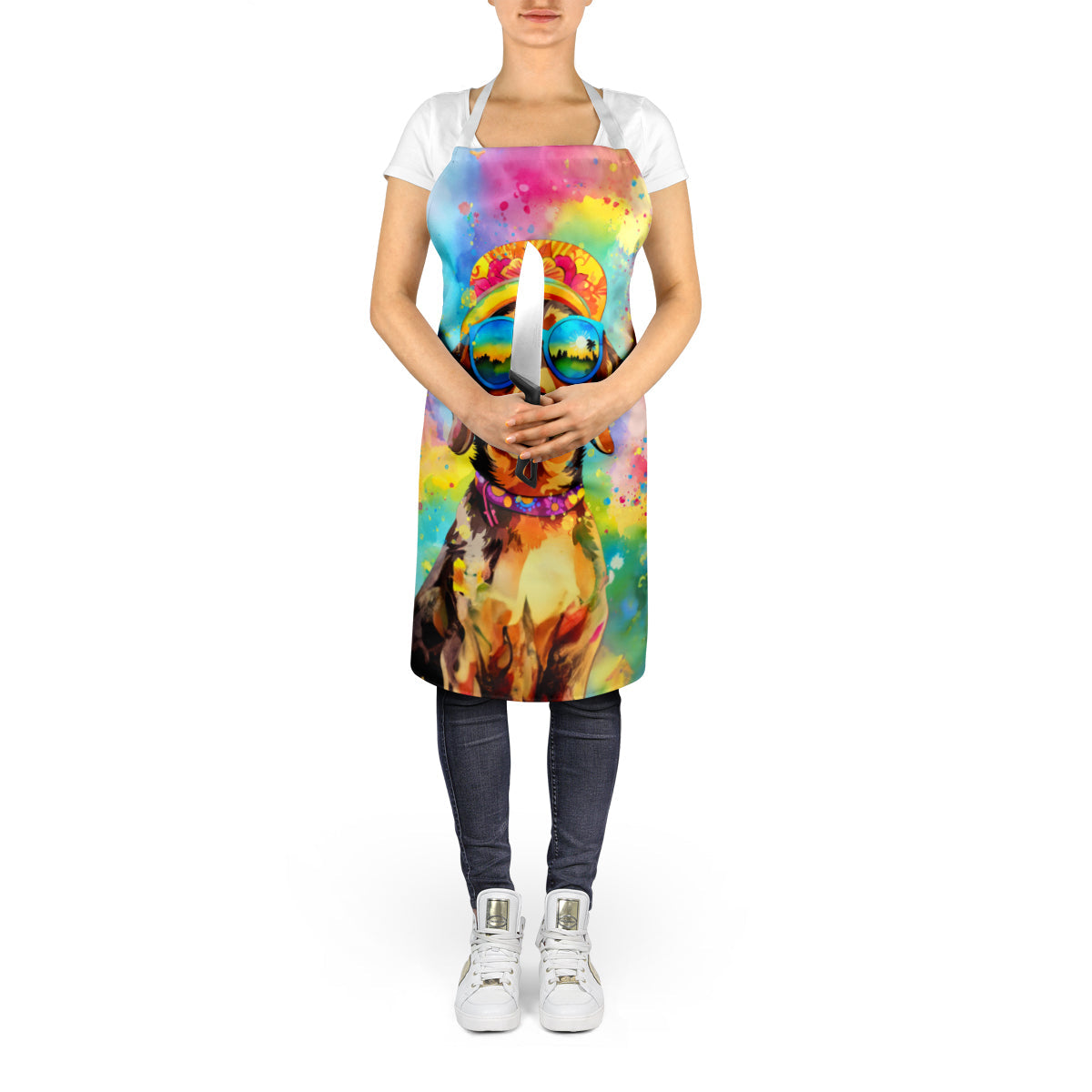 Dachshund Hippie Dawg Apron Cooking Kitchen Server Baking Crafts Gardening for Adult Women Men, Unisex, Large, Multicolor