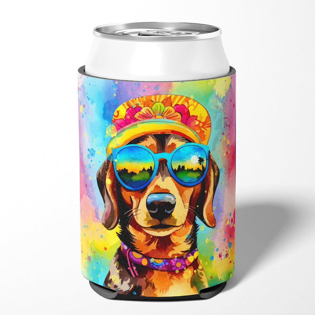 Dachshund Hippie Dawg Can or Bottle Hugger Cooler Sleeve for Standard 12 oz Cans, Insulated Foam Beer & Soda Can Hugger Reusable