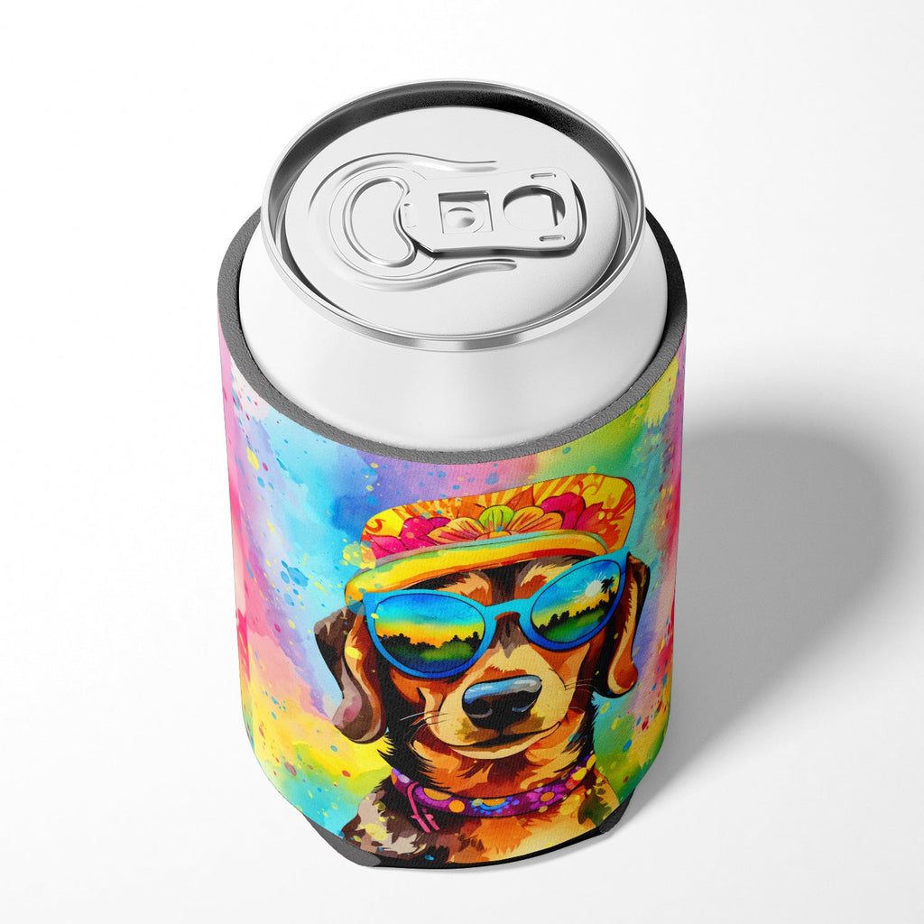 Dachshund Hippie Dawg Can or Bottle Hugger Cooler Sleeve for Standard 12 oz Cans, Insulated Foam Beer & Soda Can Hugger Reusable