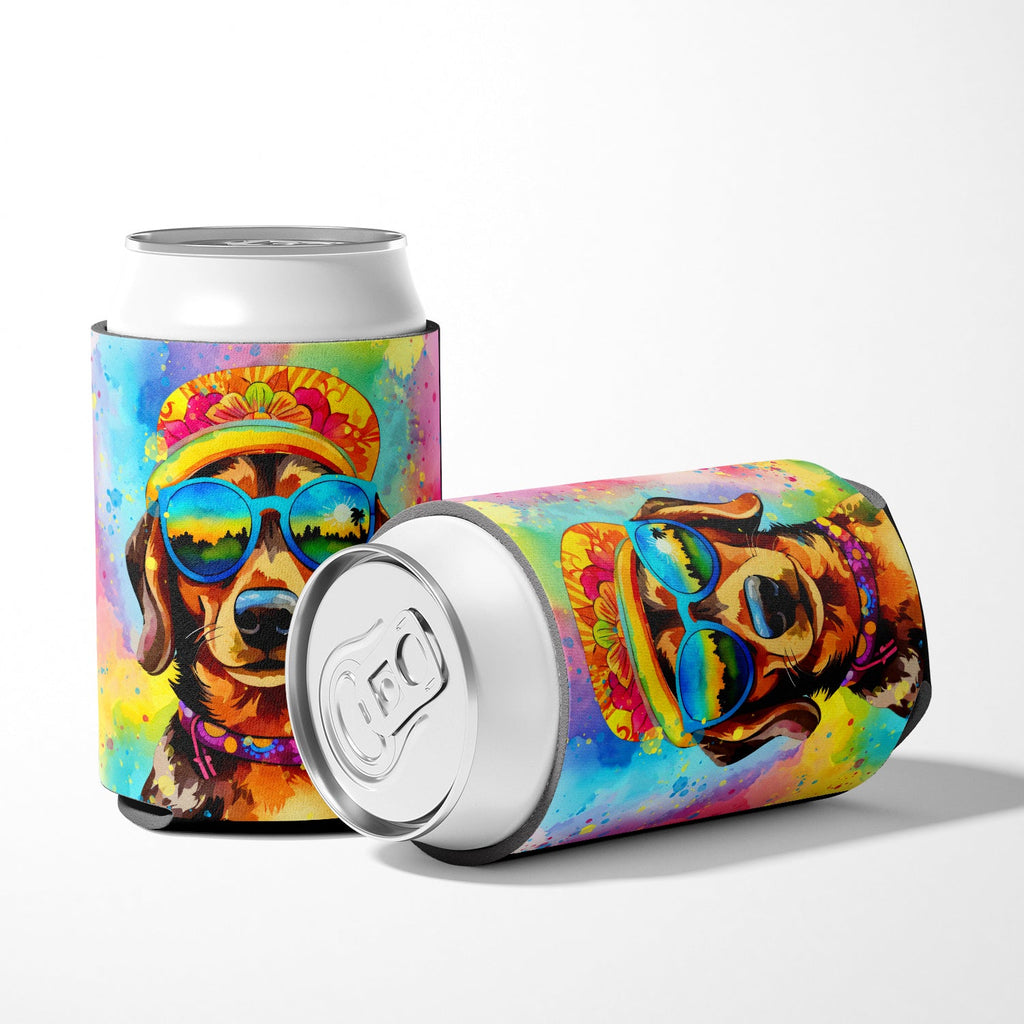 Dachshund Hippie Dawg Can or Bottle Hugger Cooler Sleeve for Standard 12 oz Cans, Insulated Foam Beer & Soda Can Hugger Reusable