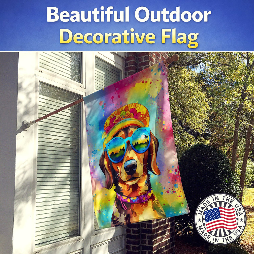 Dachshund Hippie Dawg House Flag 28x40 Porch Sleeve Pole Decorative Outside Yard Banner Artwork Wall Hanging, Polyester