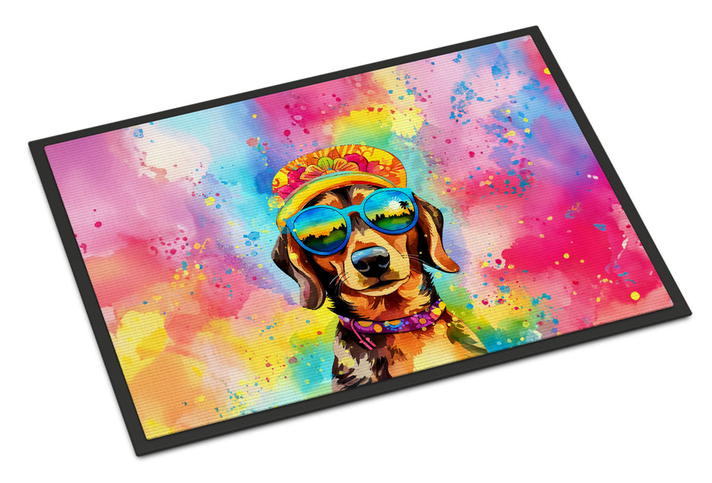 Dachshund Hippie Dawg Doormat Indoor Outdoor 24H X 36W Front Door Mat Rugs for Entryway, Non Slip Washable Low Pile,