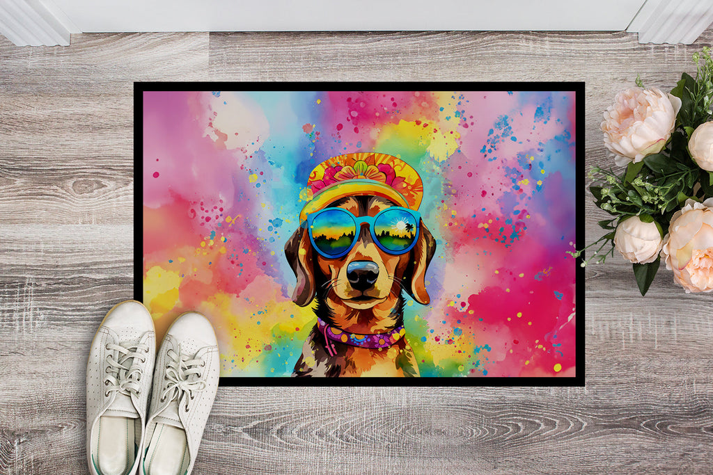 Dachshund Hippie Dawg Doormat Indoor Outdoor 18H X 27W Front Door Mat Rugs for Entryway, Non Slip Washable