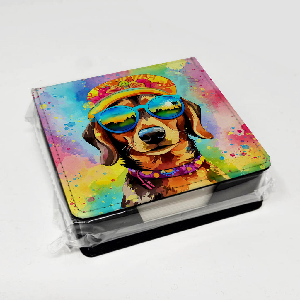 Dachshund Hippie Dawg PU Leather Note Paper Holder with Artist-Designed Cover, Desk Accessory, Office Gift