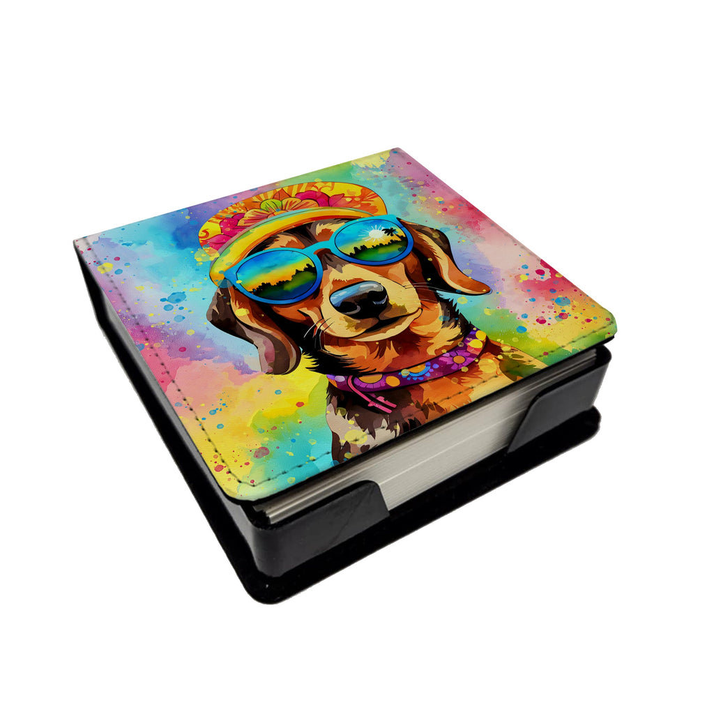 Dachshund Hippie Dawg PU Leather Note Paper Holder with Artist-Designed Cover, Desk Accessory, Office Gift