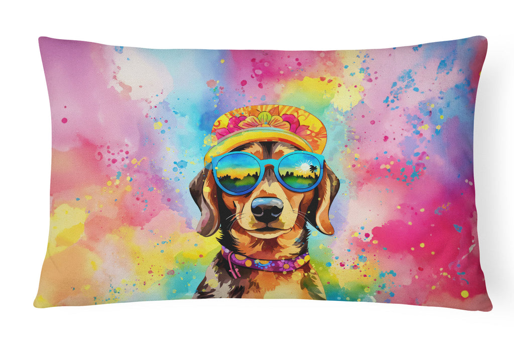 Dachshund Hippie Dawg Decorative Throw Pillow 12x16 Indoor Outdoor Accent Cushion, Fabric Cover with Insert for Sofa, Bed, Porch & Living Room