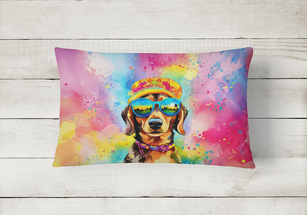 Dachshund Hippie Dawg Decorative Throw Pillow 12x16 Indoor Outdoor Accent Cushion, Fabric Cover with Insert for Sofa, Bed, Porch & Living Room