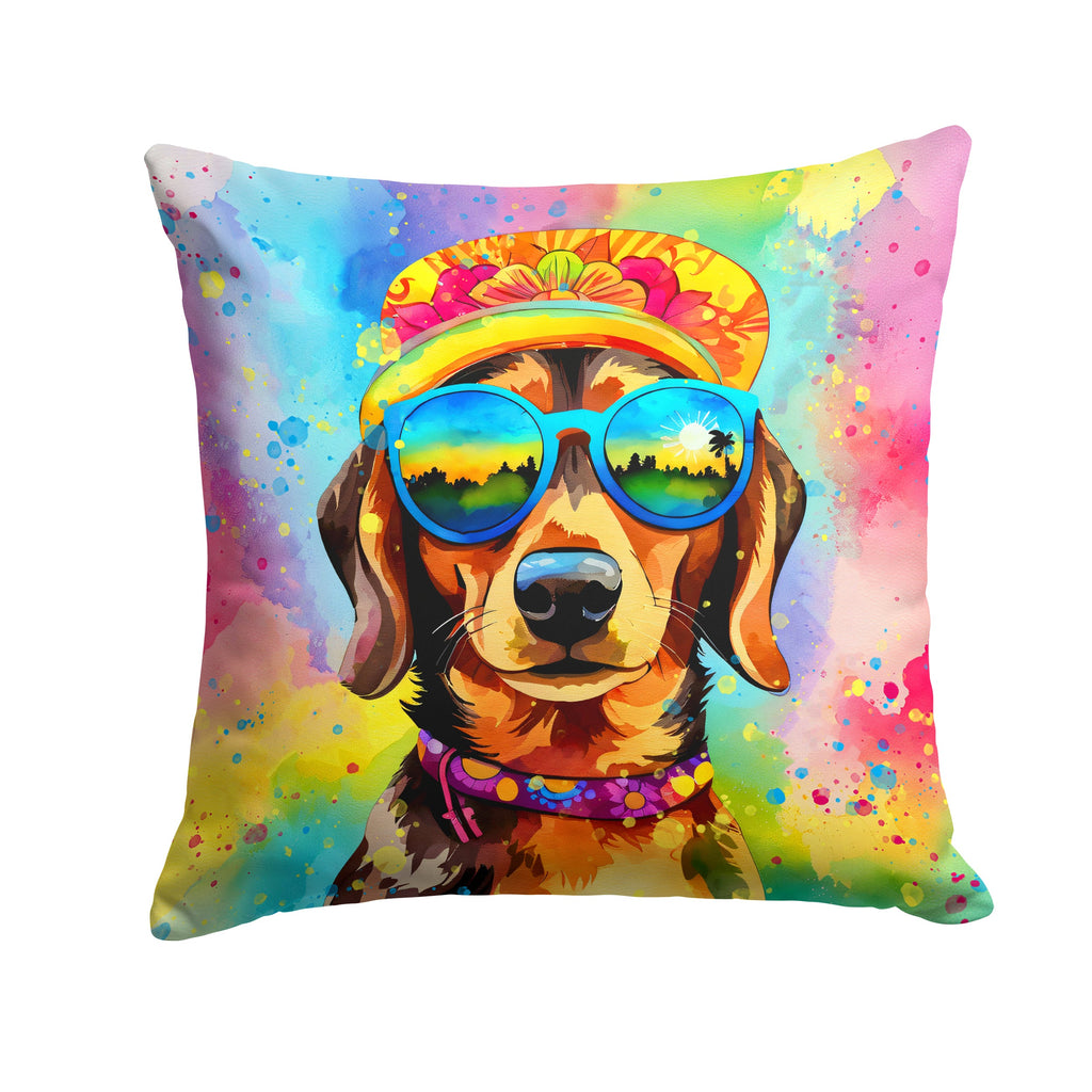 Dachshund Hippie Dawg Decorative Throw Pillow 14x14 Indoor Outdoor Accent Cushion, Fabric Cover with Insert for Sofa, Bed, Porch & Living Room