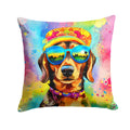 Dachshund Hippie Dawg Decorative Throw Pillow 18x18 Indoor Outdoor Accent Cushion, Fabric Cover with Insert for Sofa, Bed, Porch & Living Room