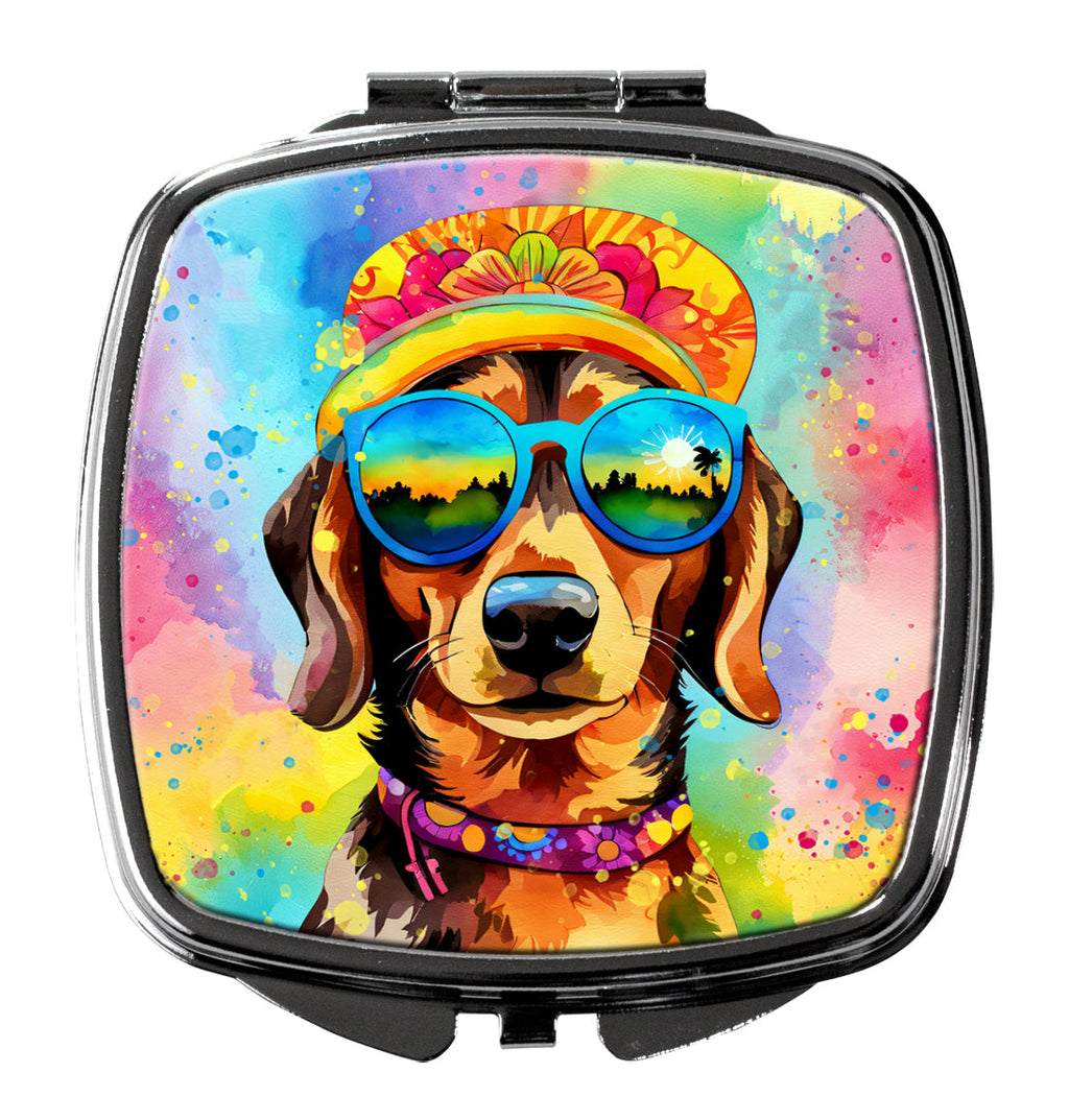 Dachshund Hippie Dawg Compact Mirror Decorative Travel Makeup Mirror for Women Girls Gifts Pocket Makeup Mirror Folding Handheld