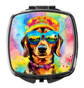 Dachshund Hippie Dawg Compact Mirror Decorative Travel Makeup Mirror for Women Girls Gifts Pocket Makeup Mirror Folding Handheld