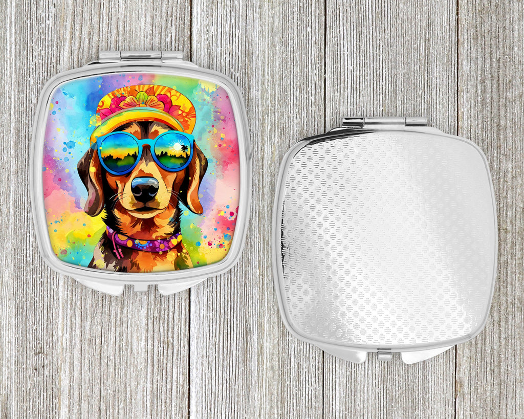 Dachshund Hippie Dawg Compact Mirror Decorative Travel Makeup Mirror for Women Girls Gifts Pocket Makeup Mirror Folding Handheld