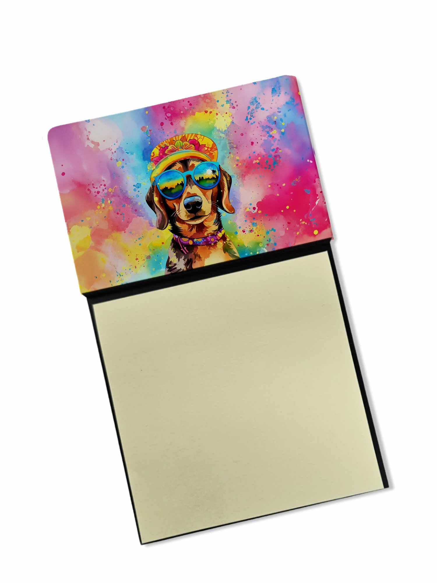 Dachshund Hippie Dawg Watercolor Sticky Note Holder Refillable Dispenser Desk Accessory 3x3 Pad Gift
