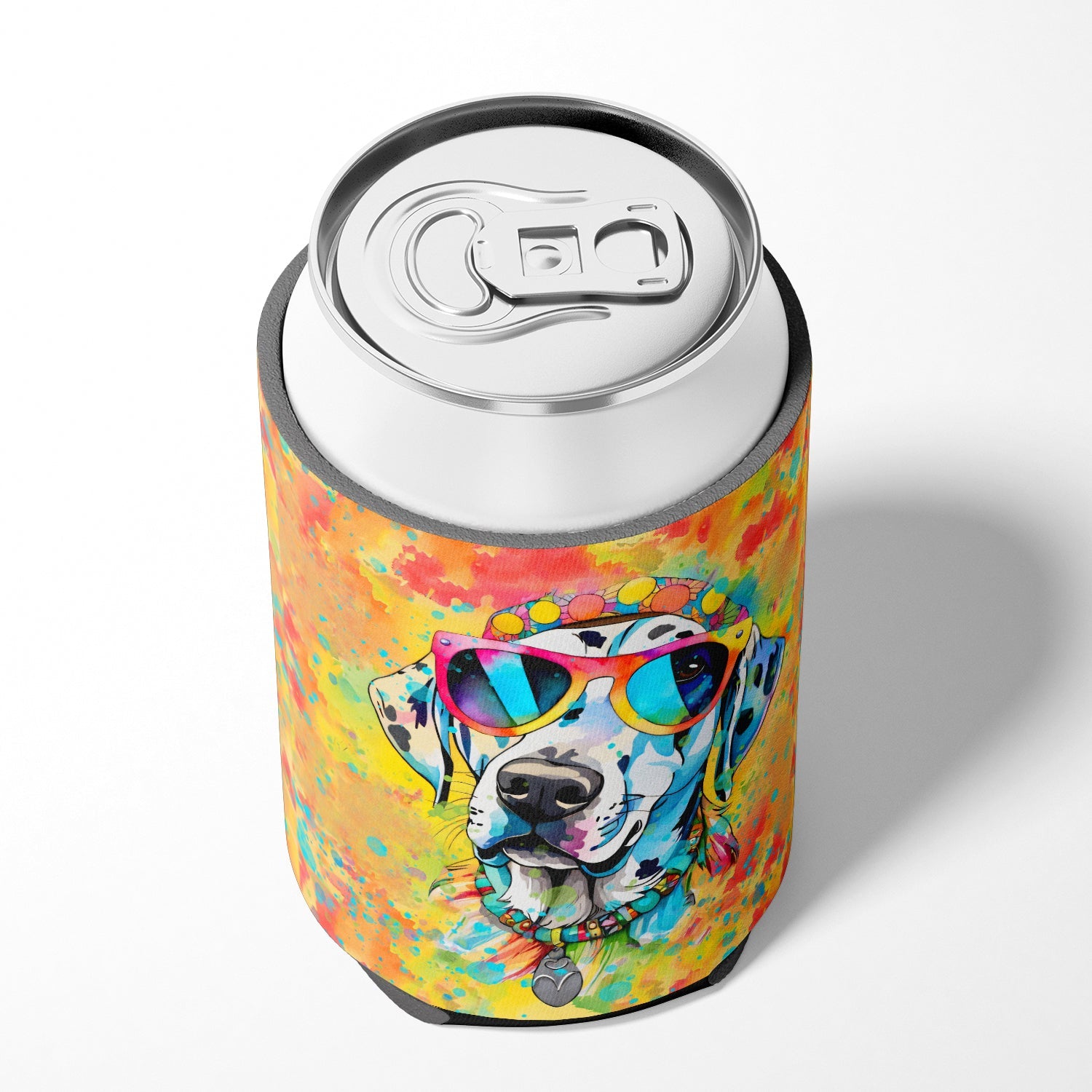 Dalmatian Hippie Dawg Can or Bottle Hugger Cooler Sleeve for Standard 12 oz Cans, Insulated Foam Beer & Soda Can Hugger Reusable