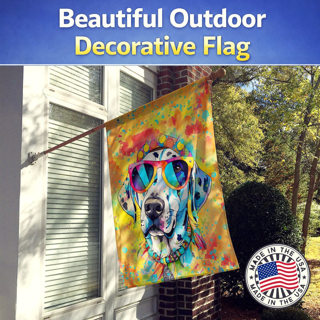 Dalmatian Hippie Dawg House Flag 28x40 Porch Sleeve Pole Decorative Outside Yard Banner Artwork Wall Hanging, Polyester