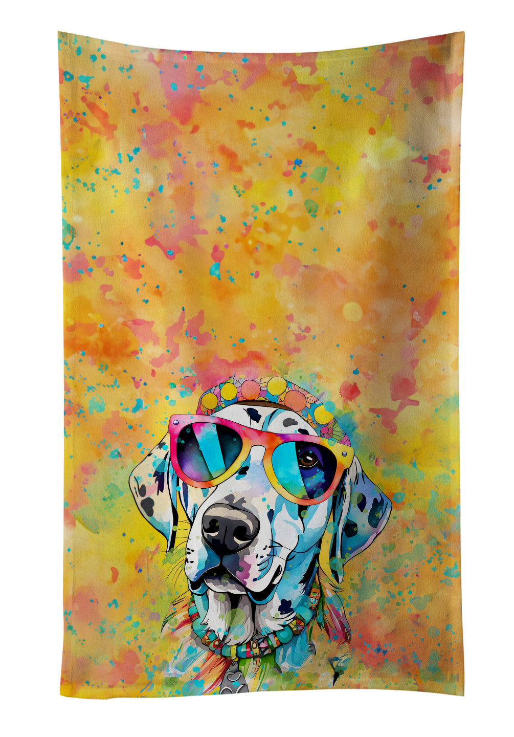 Dalmatian Hippie Dawg Kitchen Towel Velour Plush Front and Cotton Loop Back Machine Washable