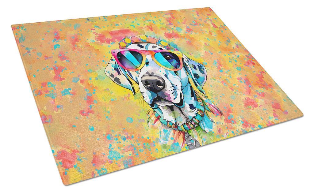 Dalmatian Hippie Dawg Cutting Board Tempered Glass Kitchen Cutting Surface, Heat Resistant Chopping, Non-Slip Feet, Food Prep & Serving