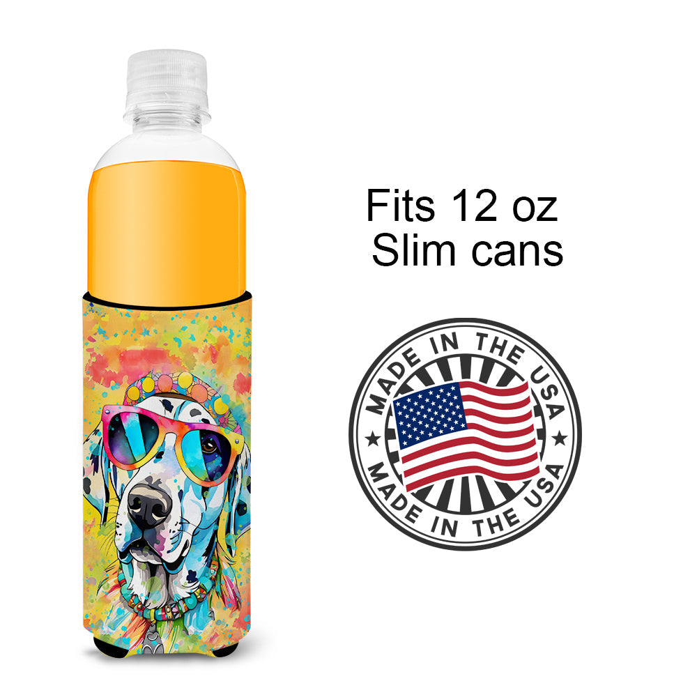 Dalmatian Hippie Dawg Slim Can Hugger , Insulated Foam Hugger for 12 oz Slim Cans, Beer Bottles & Water Bottles, Printed in USA