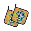 Dalmatian Hippie Dawg Pot Holder Set of 2 Heat Resistant Quilted Hot Pads 7.5 x 7.5 Inch, Insulated Kitchen Trivets for Cooking & Baking