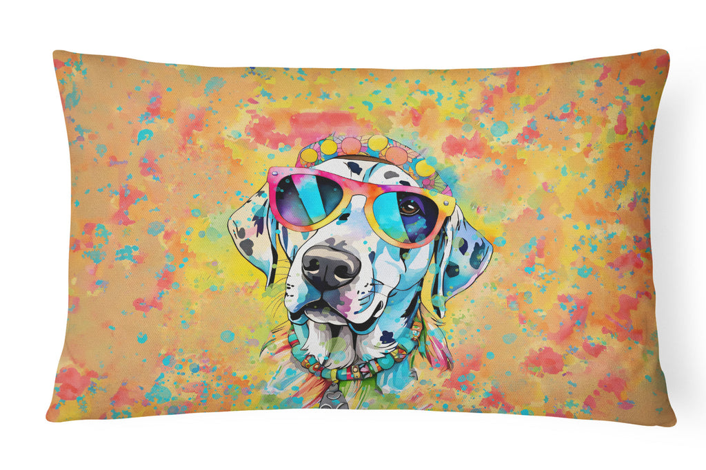 Dalmatian Hippie Dawg Decorative Throw Pillow 12x16 Indoor Outdoor Accent Cushion, Fabric Cover with Insert for Sofa, Bed, Porch & Living Room