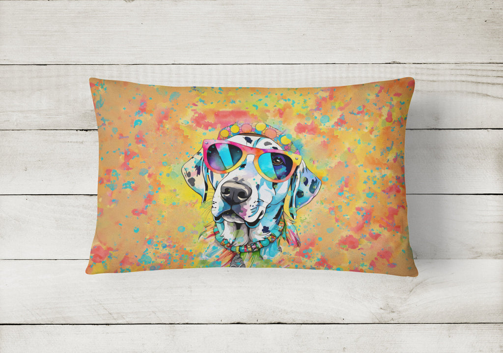 Dalmatian Hippie Dawg Decorative Throw Pillow 12x16 Indoor Outdoor Accent Cushion, Fabric Cover with Insert for Sofa, Bed, Porch & Living Room