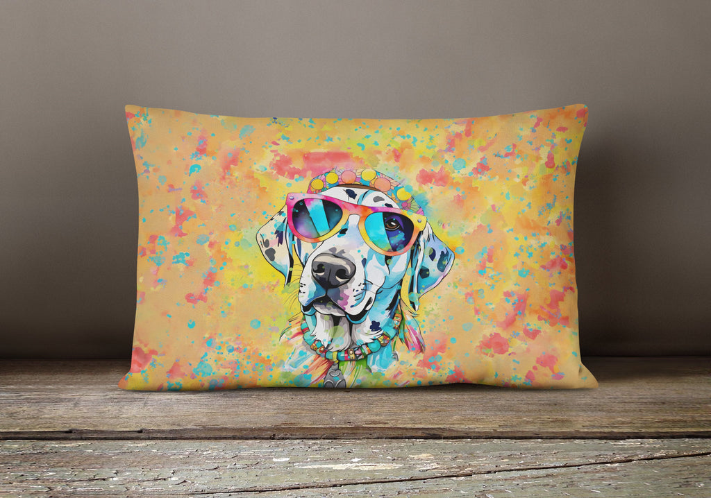 Dalmatian Hippie Dawg Decorative Throw Pillow 12x16 Indoor Outdoor Accent Cushion, Fabric Cover with Insert for Sofa, Bed, Porch & Living Room