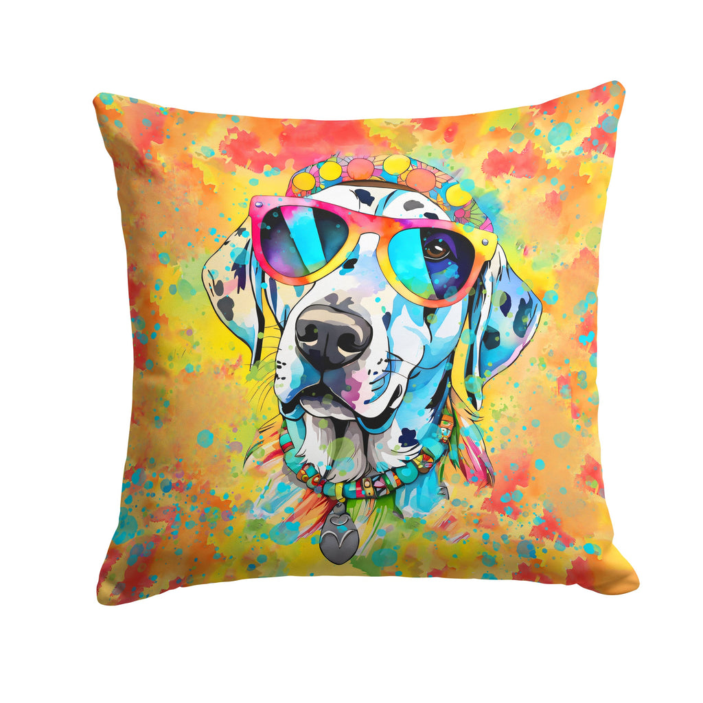 Dalmatian Hippie Dawg Decorative Throw Pillow 18x18 Indoor Outdoor Accent Cushion, Fabric Cover with Insert for Sofa, Bed, Porch & Living Room