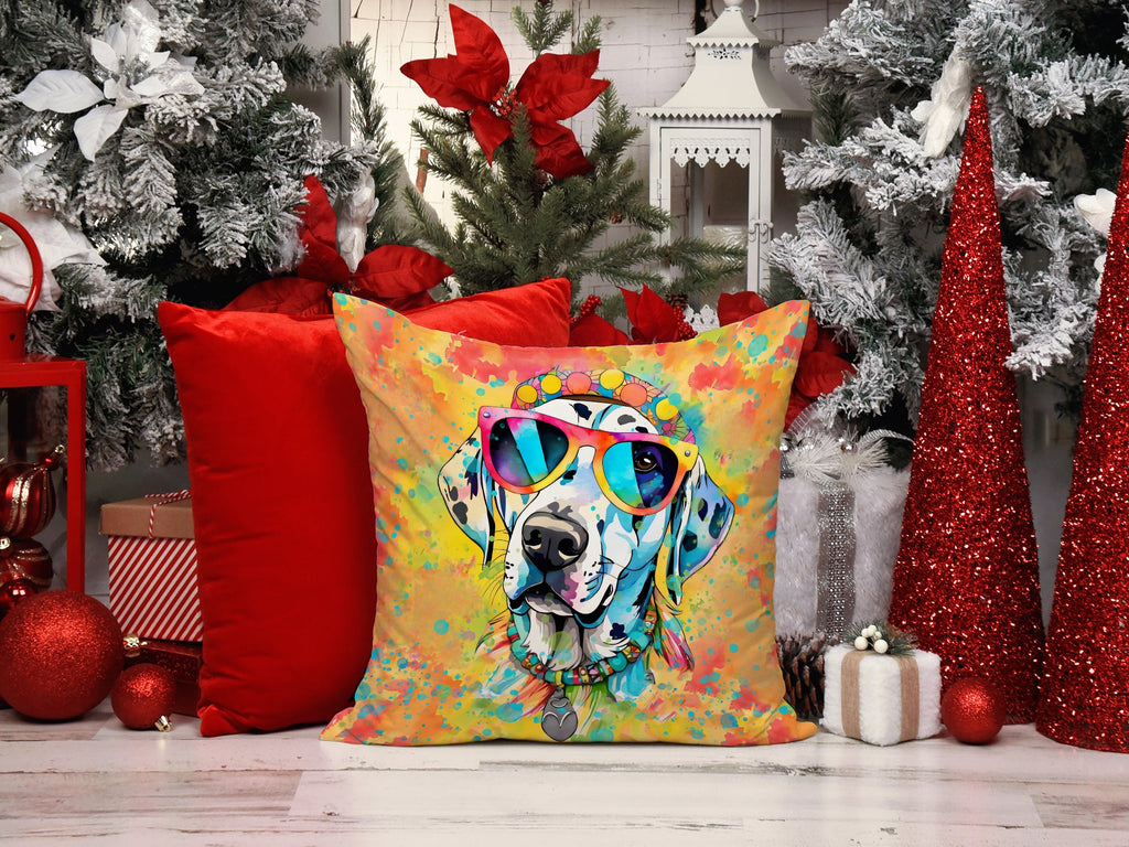 Dalmatian Hippie Dawg Decorative Throw Pillow 18x18 Indoor Outdoor Accent Cushion, Fabric Cover with Insert for Sofa, Bed, Porch & Living Room