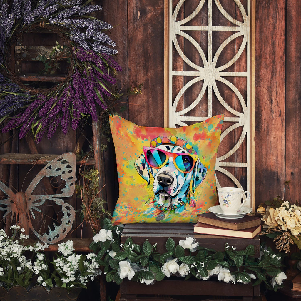Dalmatian Hippie Dawg Decorative Throw Pillow 18x18 Indoor Outdoor Accent Cushion, Fabric Cover with Insert for Sofa, Bed, Porch & Living Room