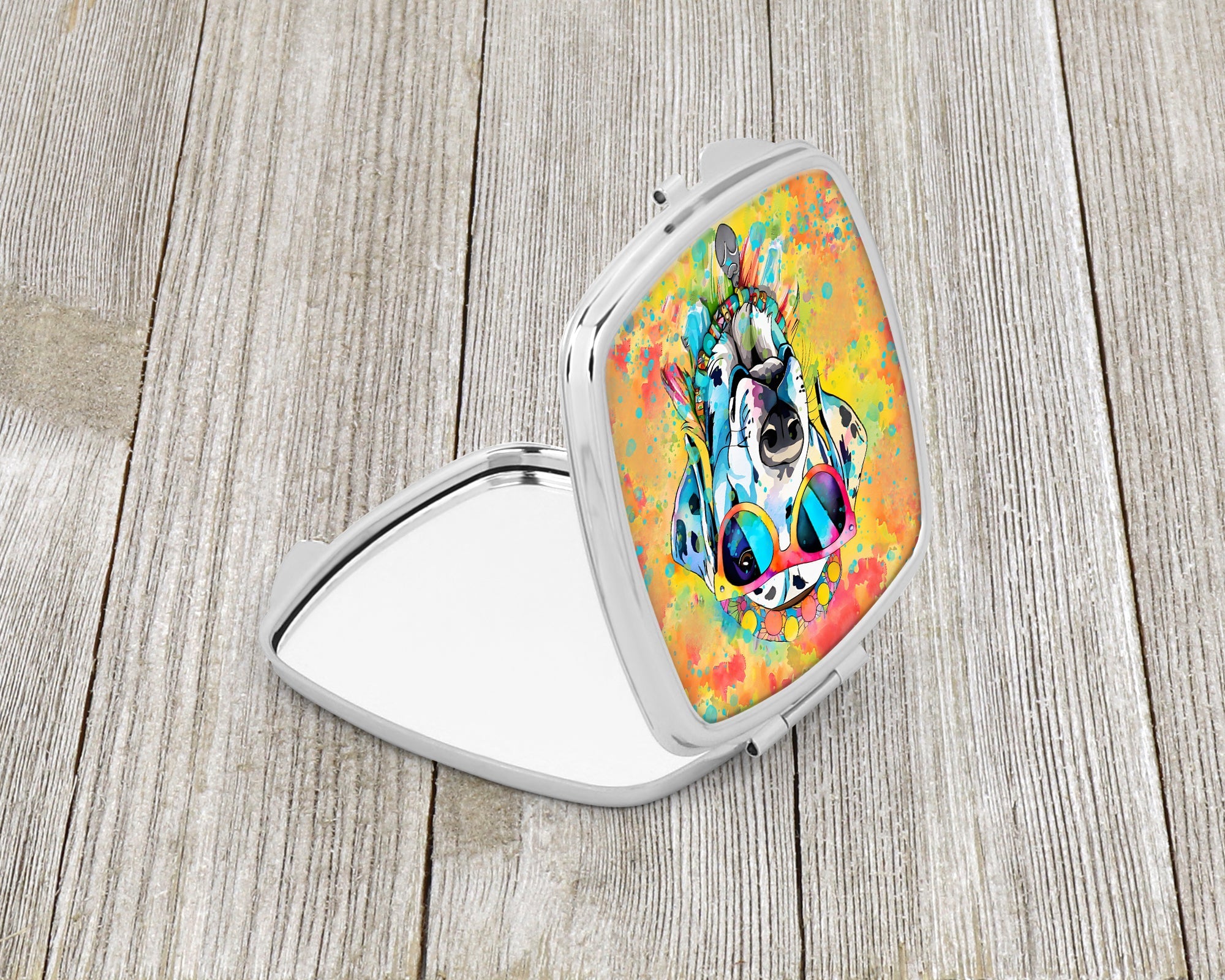Dalmatian Hippie Dawg Compact Mirror Decorative Travel Makeup Mirror for Women Girls Gifts Pocket Makeup Mirror Folding Handheld