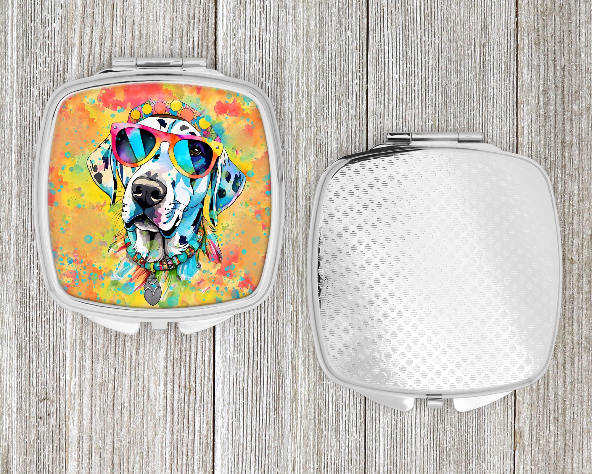 Dalmatian Hippie Dawg Compact Mirror Decorative Travel Makeup Mirror for Women Girls Gifts Pocket Makeup Mirror Folding Handheld