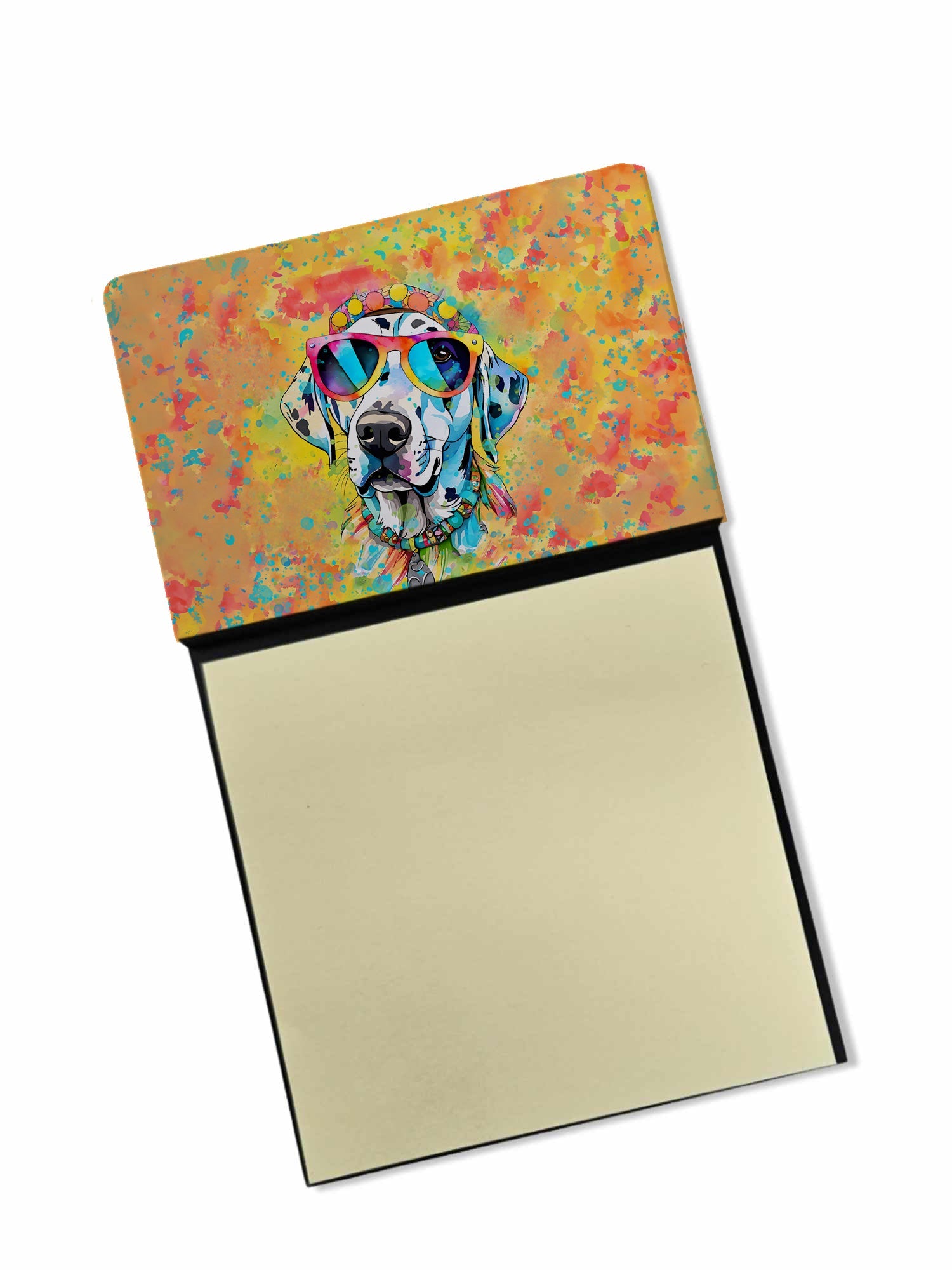 Dalmatian Hippie Dawg Watercolor Sticky Note Holder Refillable Dispenser Desk Accessory 3x3 Pad Gift