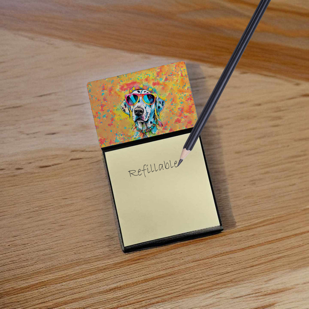 Dalmatian Hippie Dawg Watercolor Sticky Note Holder Refillable Dispenser Desk Accessory 3x3 Pad Gift