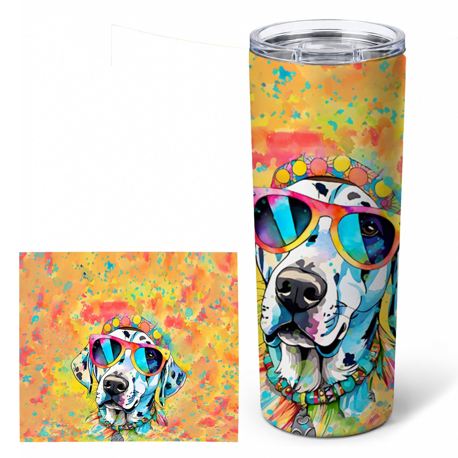 Dalmatian Hippie Dawg Stainless Steel Skinny Tumbler 20 oz Vacuum Double Walled Reusable Insulated Travel Cup