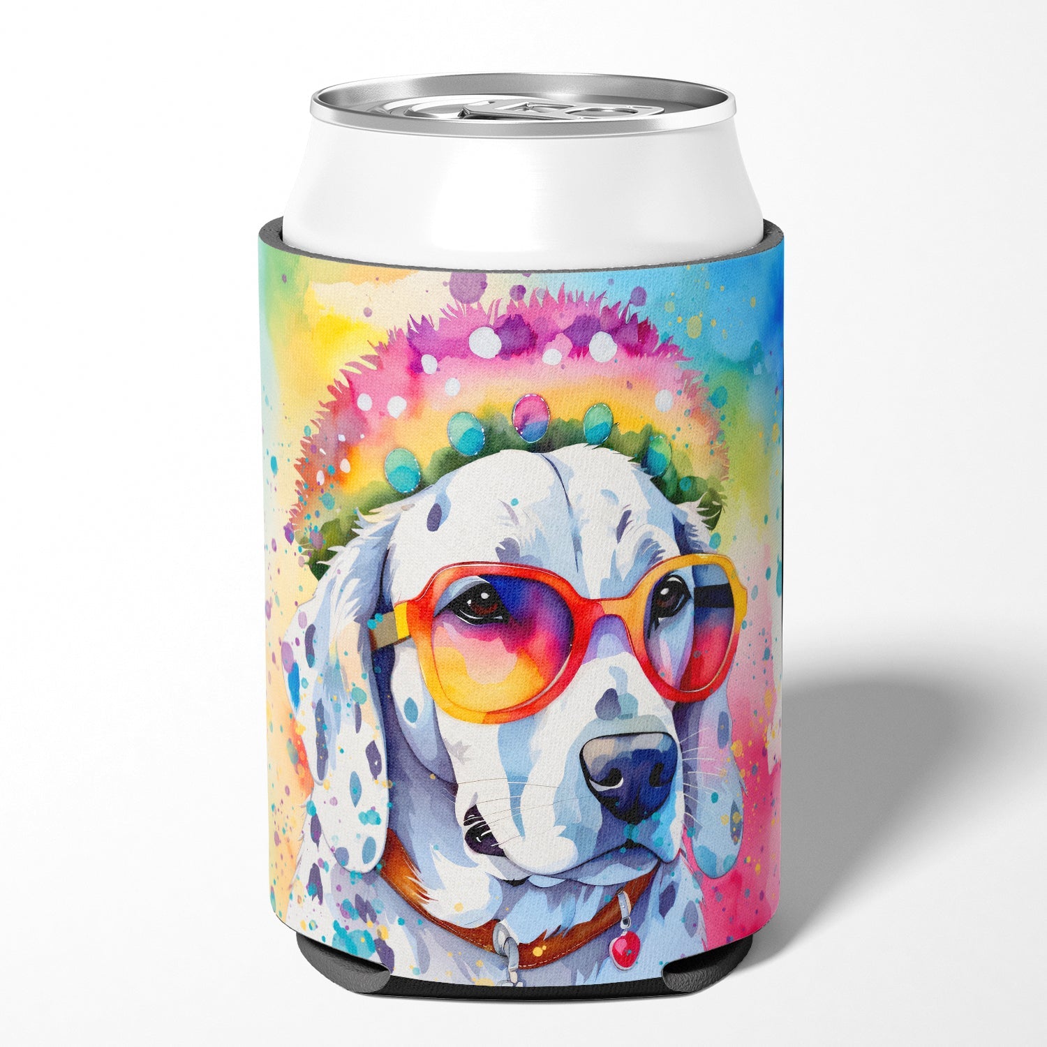 Dalmatian Hippie Dawg Can or Bottle Hugger Cooler Sleeve for Standard 12 oz Cans, Insulated Foam Beer & Soda Can Hugger Reusable