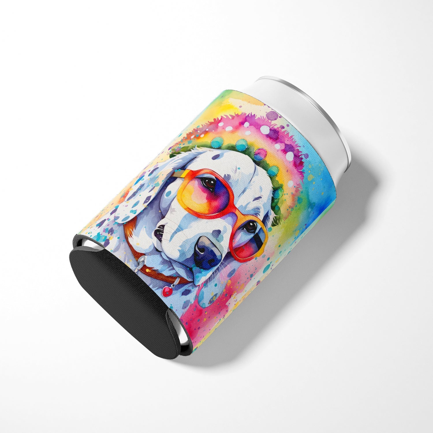 Dalmatian Hippie Dawg Can or Bottle Hugger Cooler Sleeve for Standard 12 oz Cans, Insulated Foam Beer & Soda Can Hugger Reusable