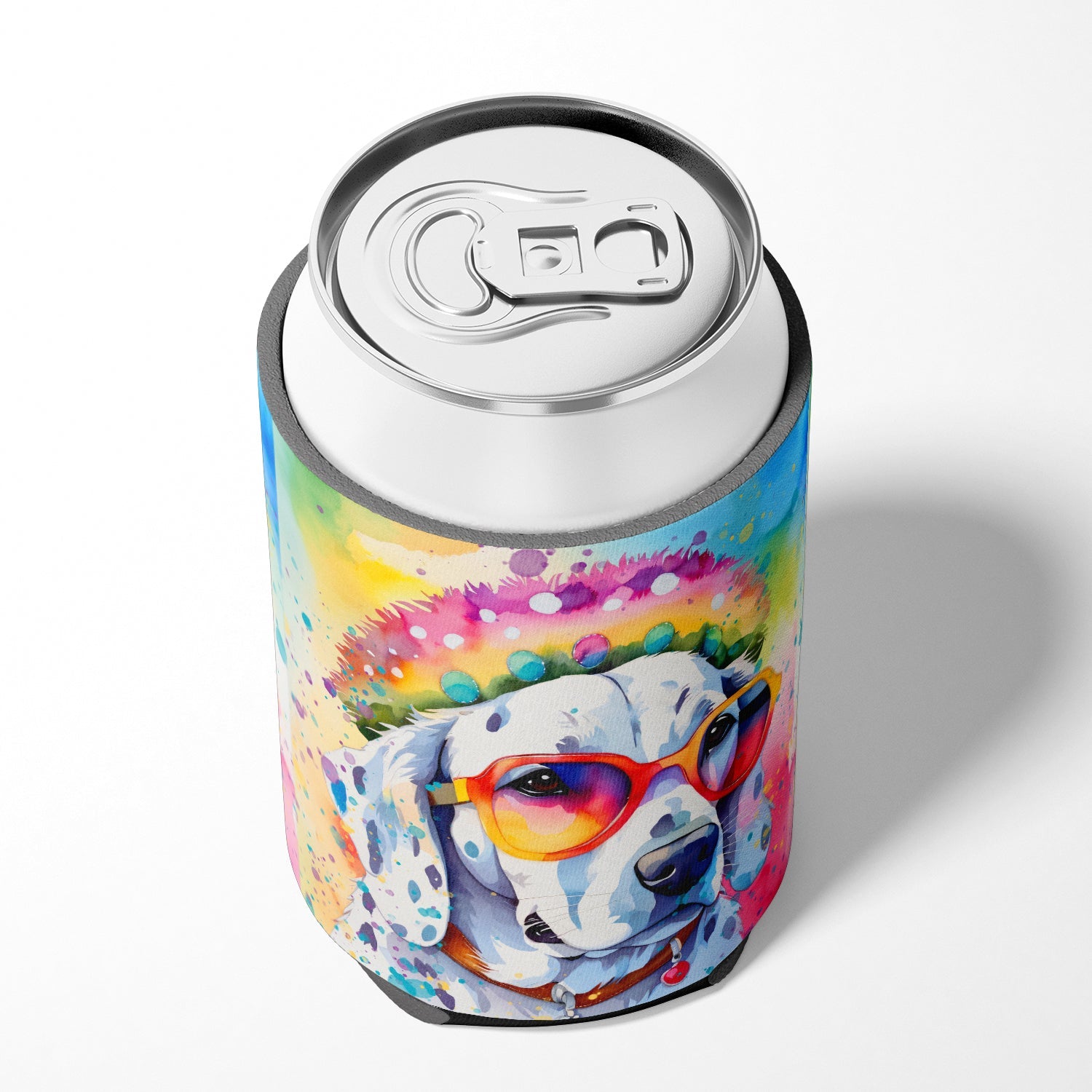 Dalmatian Hippie Dawg Can or Bottle Hugger Cooler Sleeve for Standard 12 oz Cans, Insulated Foam Beer & Soda Can Hugger Reusable