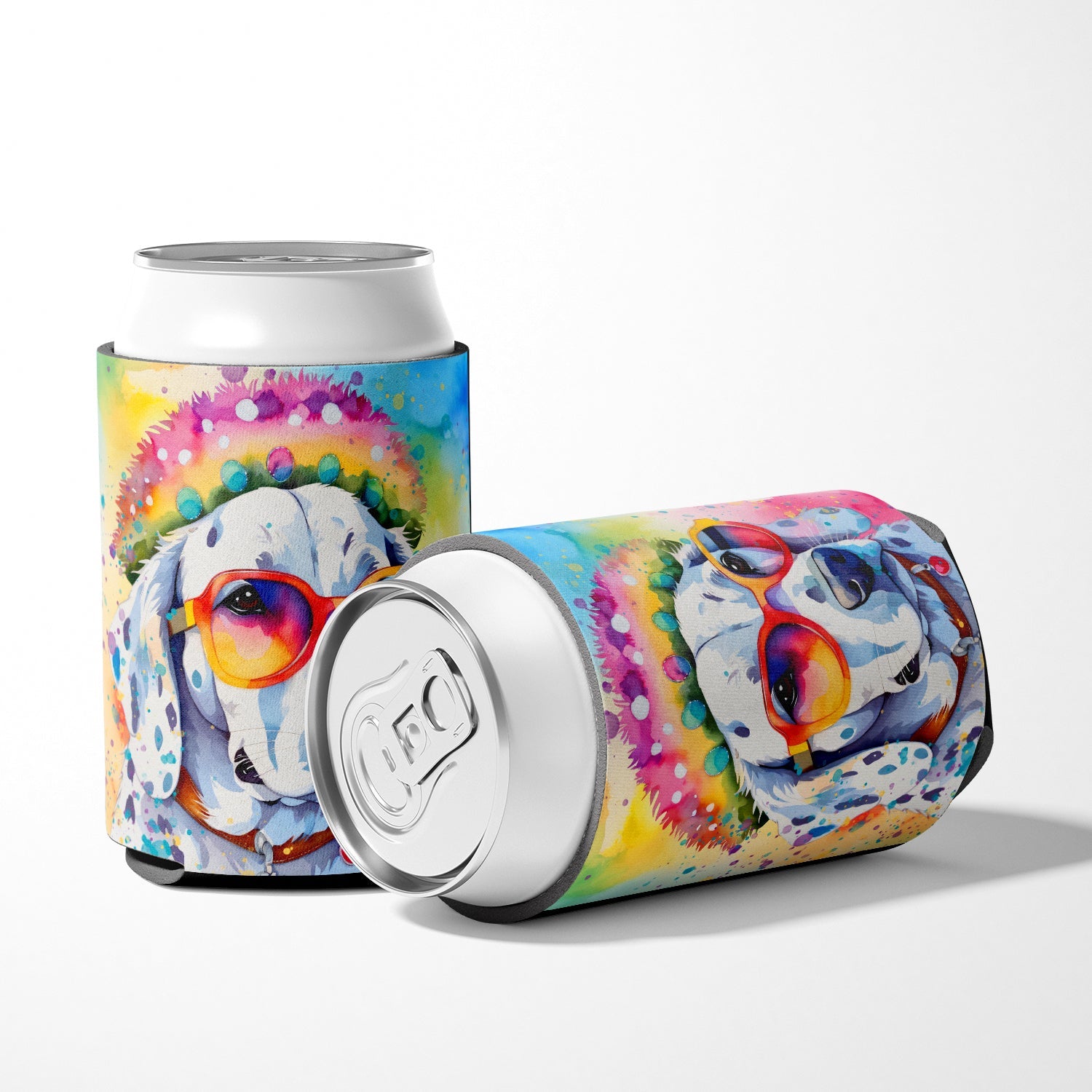 Dalmatian Hippie Dawg Can or Bottle Hugger Cooler Sleeve for Standard 12 oz Cans, Insulated Foam Beer & Soda Can Hugger Reusable