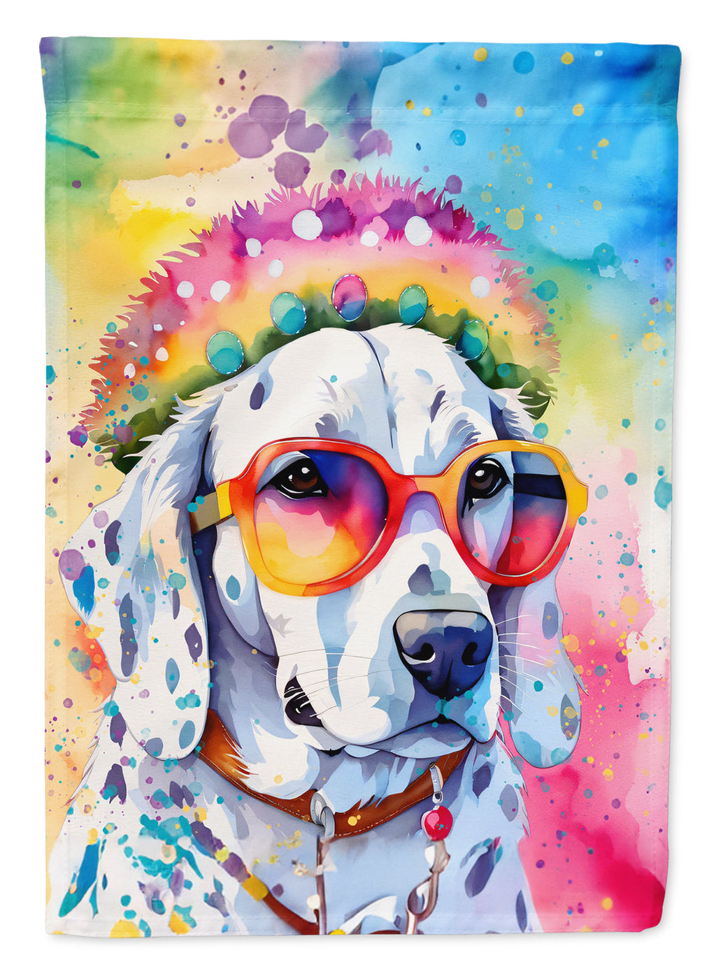 Dalmatian Hippie Dawg House Flag 28x40 Porch Sleeve Pole Decorative Outside Yard Banner Artwork Wall Hanging, Polyester