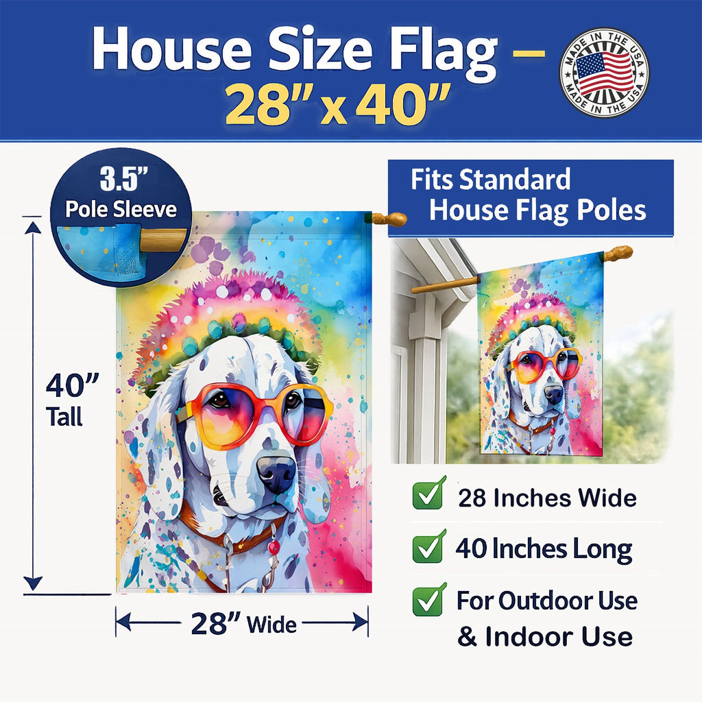 Dalmatian Hippie Dawg House Flag 28x40 Porch Sleeve Pole Decorative Outside Yard Banner Artwork Wall Hanging, Polyester