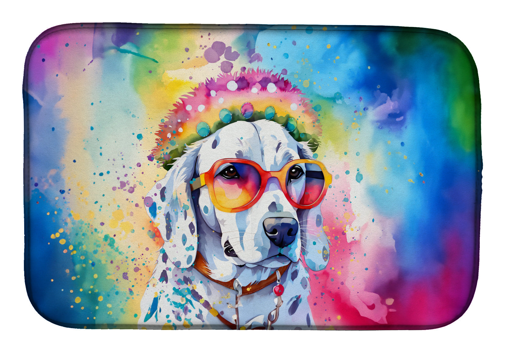 Dalmatian Hippie Dawg Dish Drying Mat Absorbent Dish Drying Mat Pad for Kitchen Counter Dish Drainer Mat for Countertop, 14 x 21", Multicolor