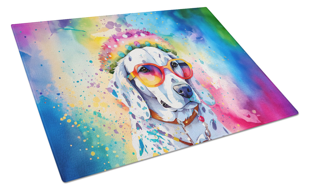 Dalmatian Hippie Dawg Cutting Board Tempered Glass Kitchen Cutting Surface, Heat Resistant Chopping, Non-Slip Feet, Food Prep & Serving