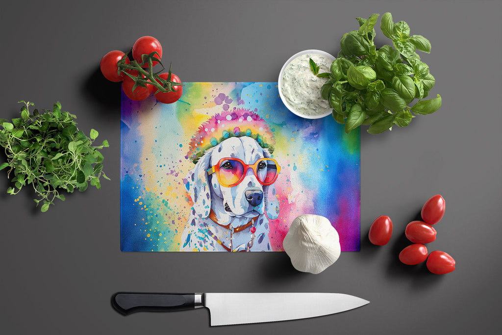 Dalmatian Hippie Dawg Cutting Board Tempered Glass Kitchen Cutting Surface, Heat Resistant Chopping, Non-Slip Feet, Food Prep & Serving