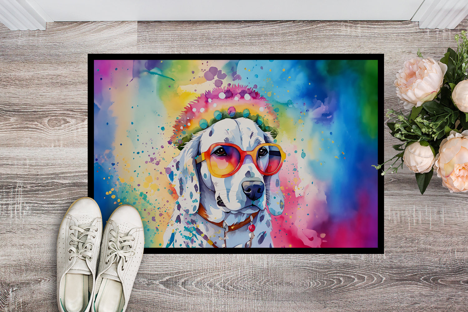 Dalmatian Hippie Dawg Doormat Indoor Outdoor 18H X 27W Front Door Mat Rugs for Entryway, Non Slip Washable